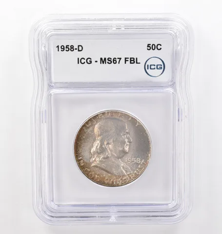 1958-D Franklin Half Dollar MS67 FBL ICG Peripheral Tone *6208