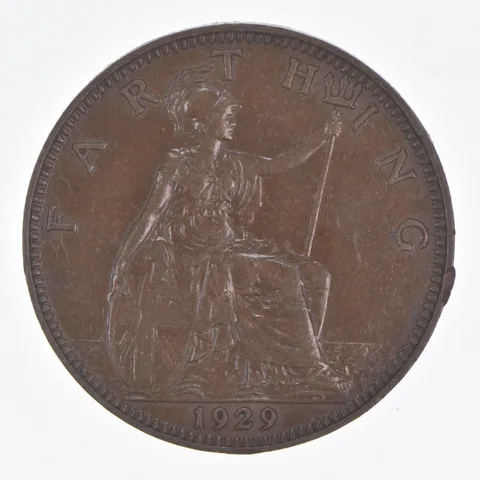 Better Date - 1929 Great Britain 1 Farthing World Coin *024