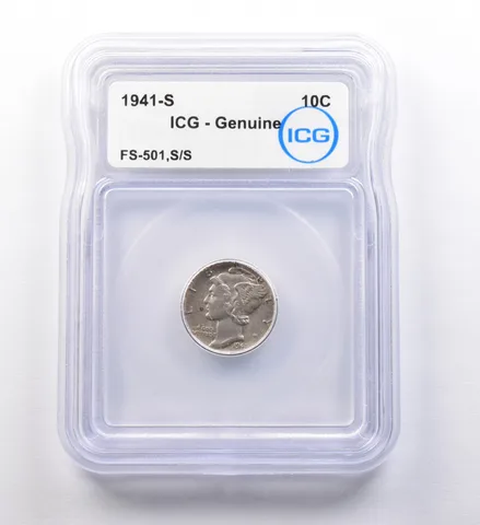 1941-S Mercury Dime FS-501, S/S Genuine ICG *9698