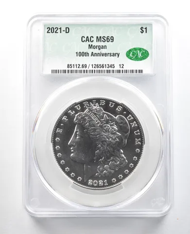 2021-D Morgan Silver Dollar MS69 CAC CACg *3375