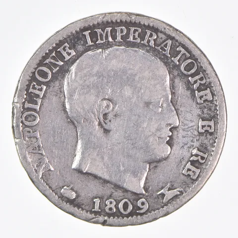 Better Date - 1809 Napoleonic Kingdom Of Italy 5 Soldi World Coin- Silver *140