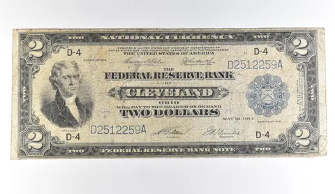 1918 $2 Cleveland OH National Currency Large Note Blue Seal Battleship *1675