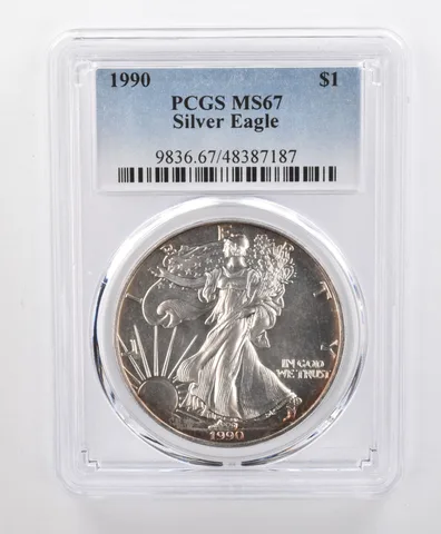 MS67 1990 American Silver Eagle PCGS Beautifully Toned Peripheral a1202