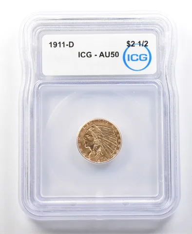1911-D $2.50 Indian Head Gold Quarter Eagle AU50 ICG a0123