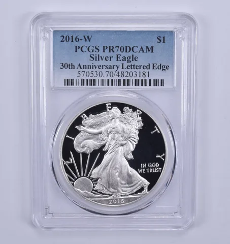 2016-W American Silver Eagle Lettered Edge PR70 DCAM PCGS Blue Label