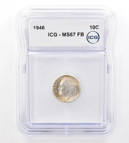 1946 Roosevelt Dime MS67 FB ICG Peripheral Tone *7321