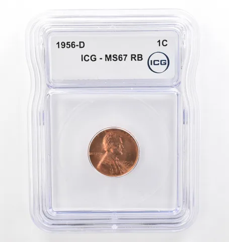 1956-D Lincoln Wheat Cent MS67 RB ICG Beautiful Tone *7682