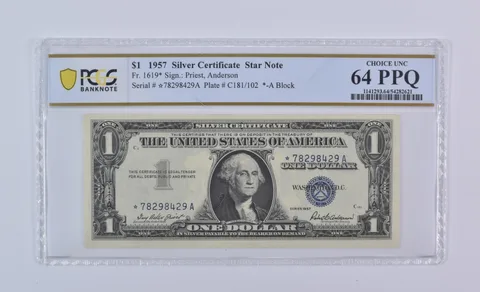 1957 $1 Silver Certificate Star Note Fr#1619* Choice Unc 64 PPQ PCGS *8078