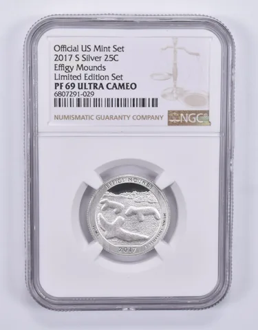 2017-S Quarter Silver Effigy Mounds Limited Edition Set PF69 UCAM NGC