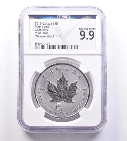 2015 Canada $5 Silver Maple Leaf Goat Privy Error Struck Thru PF 9.9 NGC X *8866