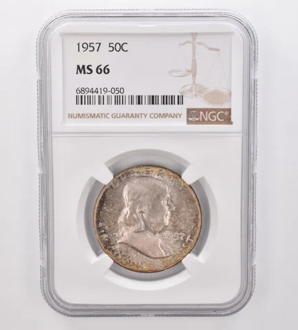 1957 Franklin Half Dollar MS66 NGC Beautiful Tone *9884
