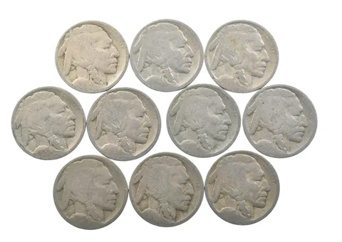 Lot 10 5c RAISED GROUND 1913 Buffalo Nickels First Year Issue! May be P/D/S *639