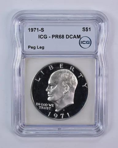 1971-S Eisenhower $1 (Silver) Peg Leg PR68 DCAM ICG