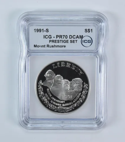 1991-S Mount Rushmore Commemorative Silver Dollar Prestige Set PR70 DCAM ICG