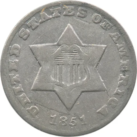 1851-O Silver Three Cent Trime Large L *5683
