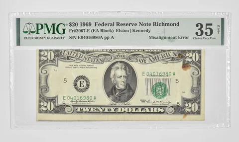 $20 1969 Richmond VA FRN PMG 35 NET Choice VF Fr# 2067-E Misalignment Err *0930