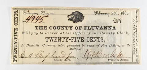 1863 25 Cents Palmyra VA County Of Fluvanna Obsolete Note *8904