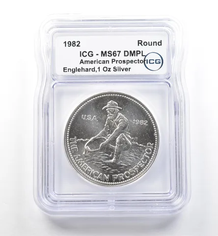 1982 Engelhard 1 Oz Silver American Prospector MS67 DMPL ICG *7473