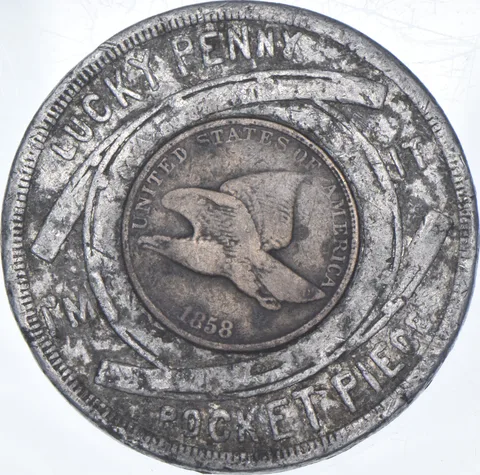 1858 Good Luck Flying Eagle Cent John H Walsh Whiskey a7607
