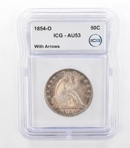 1854-O Seated Liberty Half Dollar Arrows AU53 ICG Beautiful Tone *3664