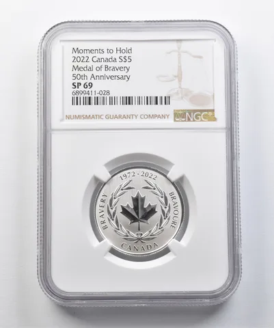 2022 Canada 5 Dollars Silver Medal Of Bravery 50th Anniversary SP69 NGC a4408