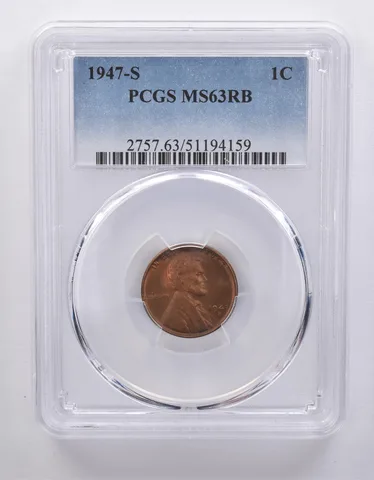 1947-S Lincoln Wheat Cent MS63 RB PCGS Beautiful Tone *7188