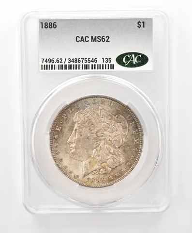 1886 Morgan Silver Dollar MS62 CAC CACg Beautiful Tone *6611