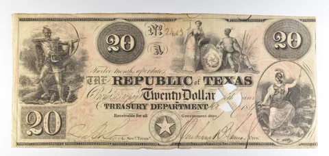 1840 $20 Republic Of Texas Treasury Department Obsolete Note *8686