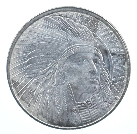VINTAGE Art Bar/Round Indian Head Buffalo Pattern 1 Oz. .999 Silver 1 T Oz *828