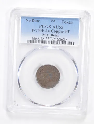 AU55 M.F. Beirn Magnolia Hotel Civil War Token - Copper PE - Graded PCGS *5560