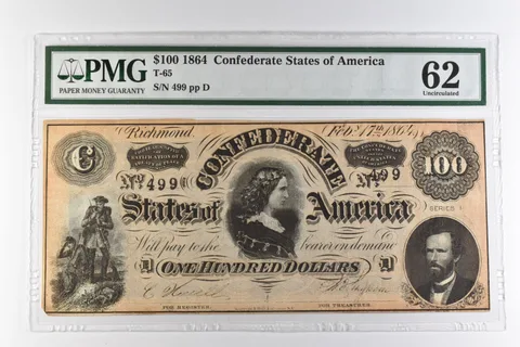 1864 $100 Confederate States of America T-65 Uncirculated 62 PMG *0977