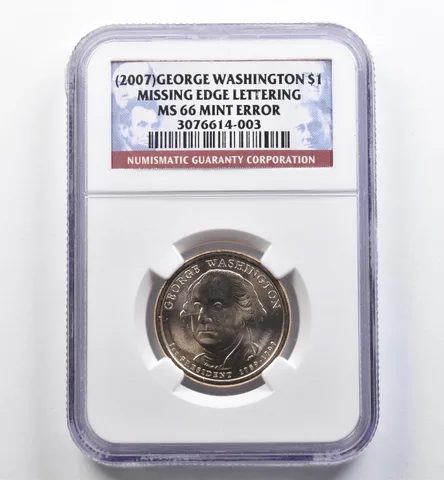 (2007) Presidential $1 Washington Mint Error Missing Edge Letters MS66 NGC *9077