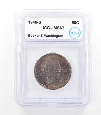 1946-S Booker T Washington Commemorative Half Dollar MS67 ICG Nice Tone a0974
