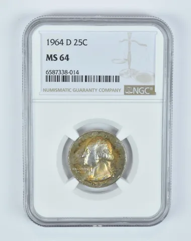 MS64 1964-D Washington Quarter NGC - Golden End of Roll Tone a4993