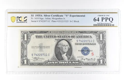 1935 A $1 Silver Certificate S Experimental Fr#1610 Choice Unc 64 PPQ PCGS *5826