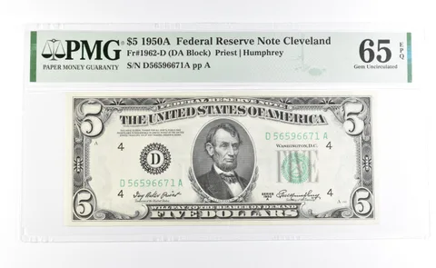 PMG 65 Gem Unc EPQ 1950 A $5 Cleveland, OH US FRN Green Seal Fr#1962-D a1026