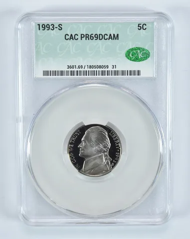 1993-S Jefferson Nickel PR69 DCAM CAC CACg