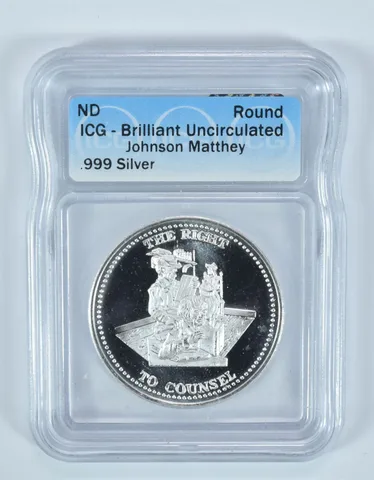 (ND) Silver Art Round 1 Oz Right To Counsel Johnson Matthey BU ICG