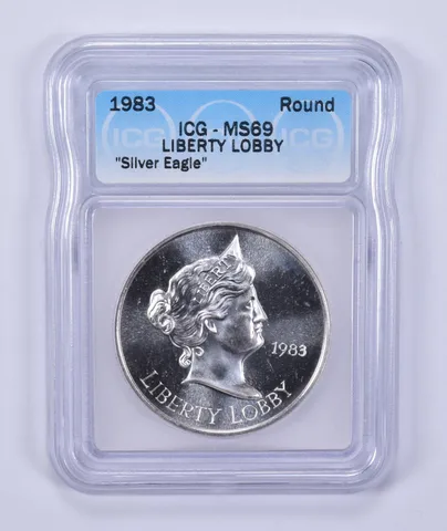 1983 Liberty Lobby "Silver Eagle" Silver Art Round MS69 ICG