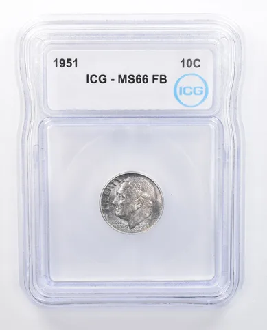 1951 Roosevelt Dime MS66 FB ICG Blue Tone *7601
