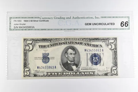 $5 1934-C US Silver Certificate Blue Seal FR-1653 a8179