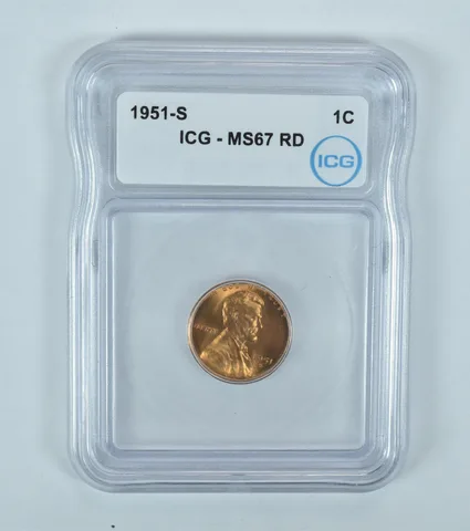 1951-S Lincoln Wheat Cent MS67 RD ICG