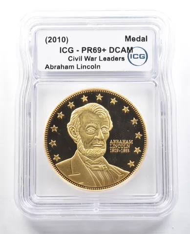 (2010) Medal Civil War Leaders Abraham Lincoln Gold Layered PR69+ DCAM ICG *4870