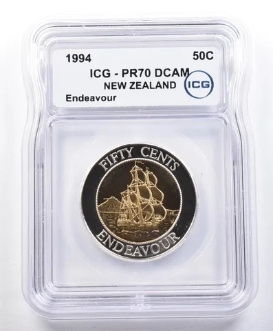 1994 New Zealand 50 Cents Endeavor PR70 DCAM ICG *1595