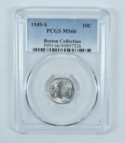 1949-S Roosevelt Dime Boston Collection MS66 PCGS Blue Label