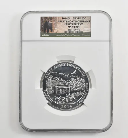 2014 5 Oz Silver Quarter ATB Great Smoky Mountains ER MS69 DPL NGC a1680