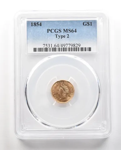 1854 $1 Indian Princess Head Gold Dollar Type 2 MS64 PCGS *4845
