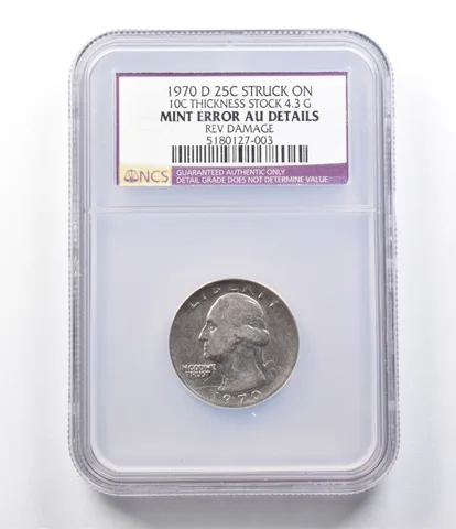 Error AU Details 1970-D Washington Quarter Strk On 10C Thickness 4.3G NGC *5662