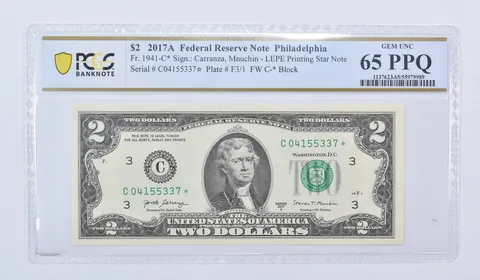 2017 A $2 Philadelphia PA FRN Star Note Fr#1941-C* Gem Unc 65 PPQ PCGS