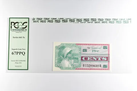 PCGS Superb Gem New 67 PPQ 5 Cent Series 661 Military Payment Certificate a8292
